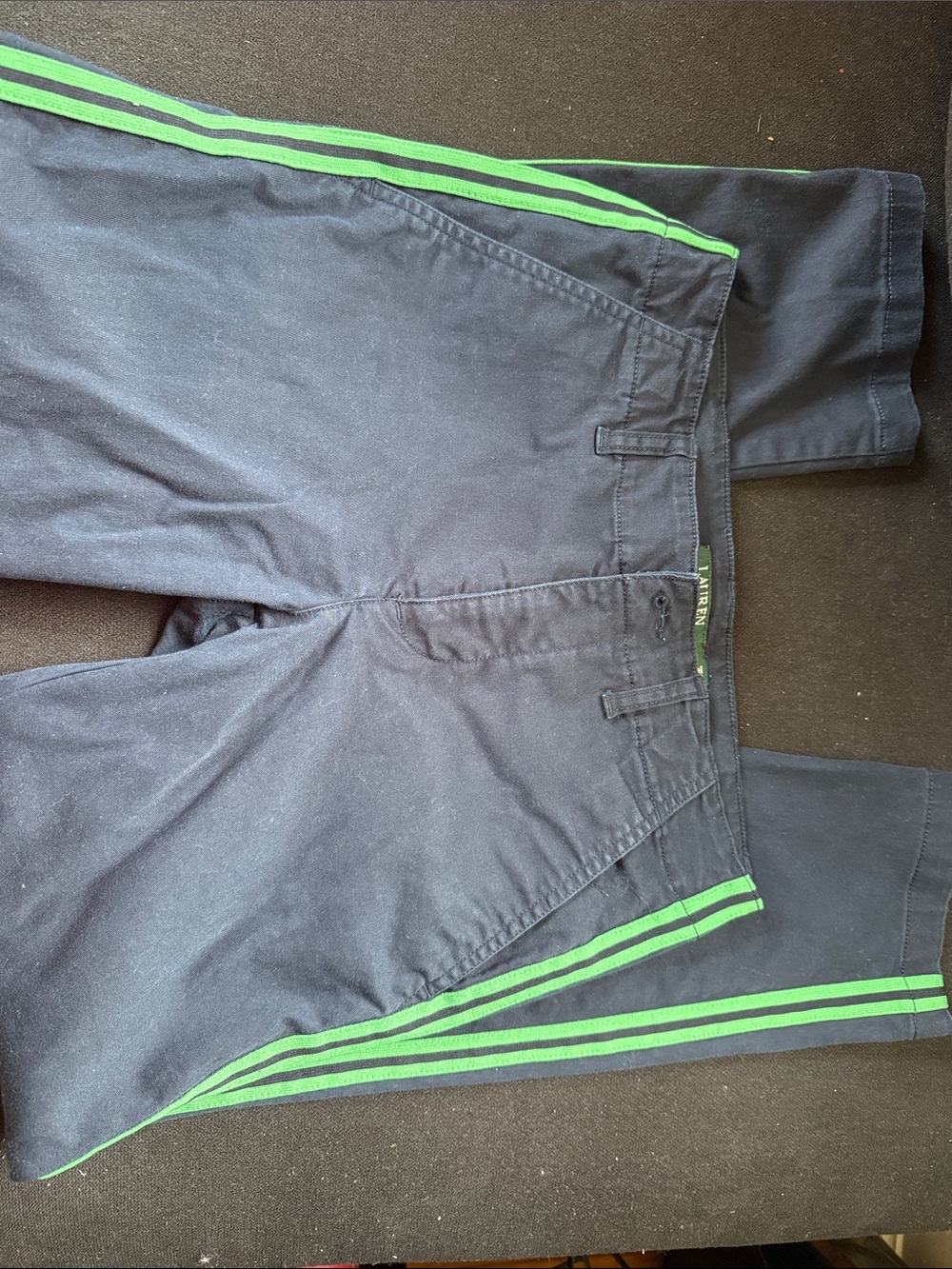 Lauren Ralph Lauren Navy Track Pants with Bright Green Stripes